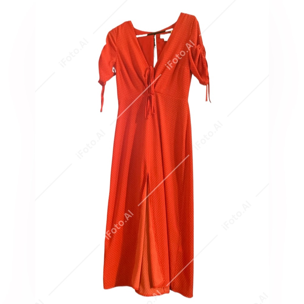 Women’s Topshop Red Polka Dot Maxi Zip Tie Dress - Size 4